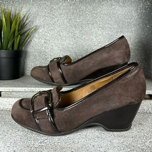 Softshoe by Medicus Pride Brown Suede Leather Buckle Wedge Shoes Size 6.5